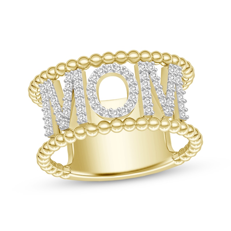 Main Image 1 of Diamond &quot;Mom&quot; Beaded Edge Ring 1/4 ct tw 10K Yellow Gold