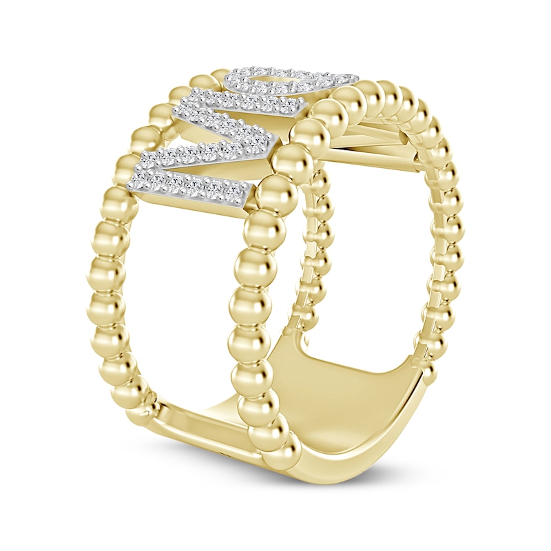 Main Image 2 of Diamond &quot;Mom&quot; Beaded Edge Ring 1/4 ct tw 10K Yellow Gold