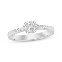 Baguette & Round-Cut Multi-Diamond Promise Ring 1/6 ct tw 10K White Gold