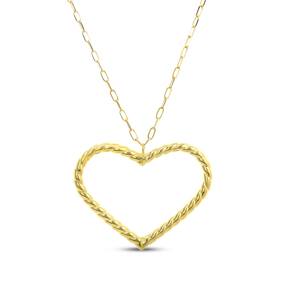 Reaura Rope Twist Heart Drop Necklace Repurposed 14K Yellow Gold 18"