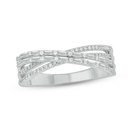 Baguette & Round-Cut Diamond Crossover Ring 1/3 ct tw 10K White Gold