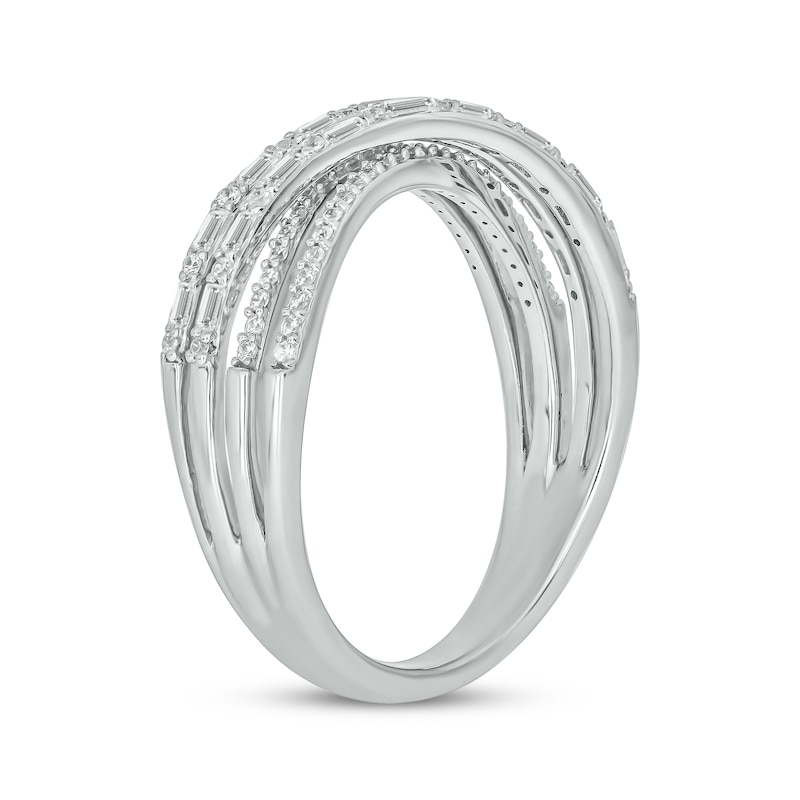 Main Image 2 of Baguette & Round-Cut Diamond Crossover Ring 1/3 ct tw 10K White Gold