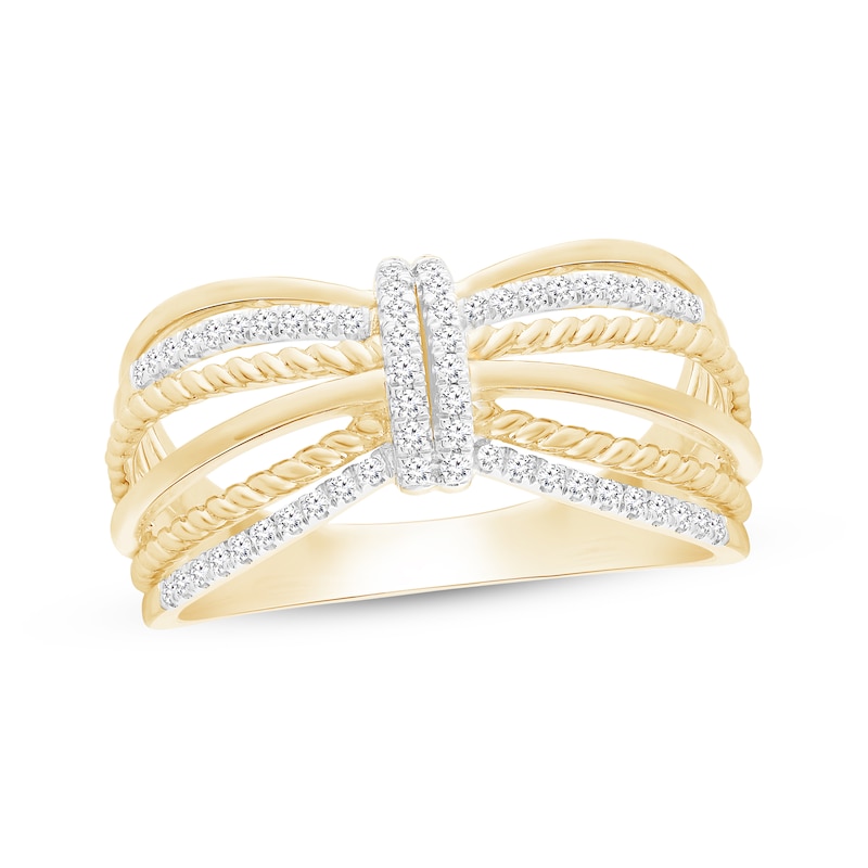 Main Image 1 of Diamond Rope Bow Ring 1/5 ct tw 10K Yellow Gold