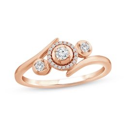 Memories Moments Magic Diamond Three-Stone Bypass Ring 1/5 ct tw 10K Rose Gold