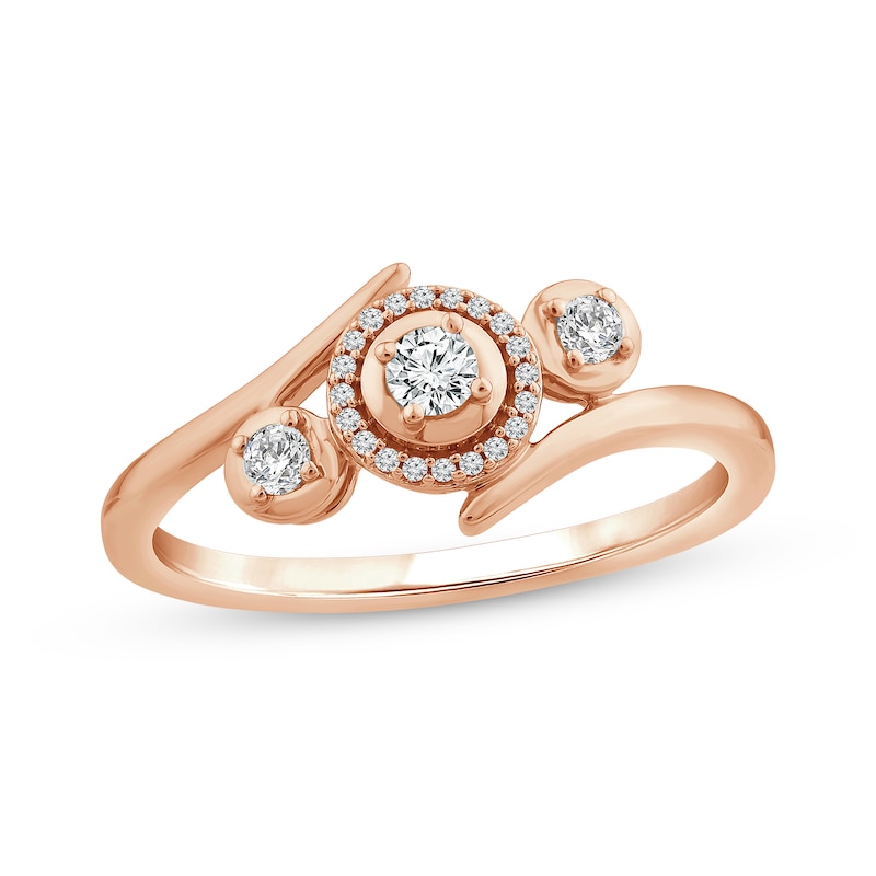 Main Image 1 of Memories Moments Magic Diamond Three-Stone Bypass Ring 1/5 ct tw 10K Rose Gold