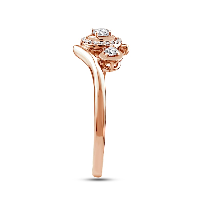 Main Image 2 of Memories Moments Magic Diamond Three-Stone Bypass Ring 1/5 ct tw 10K Rose Gold