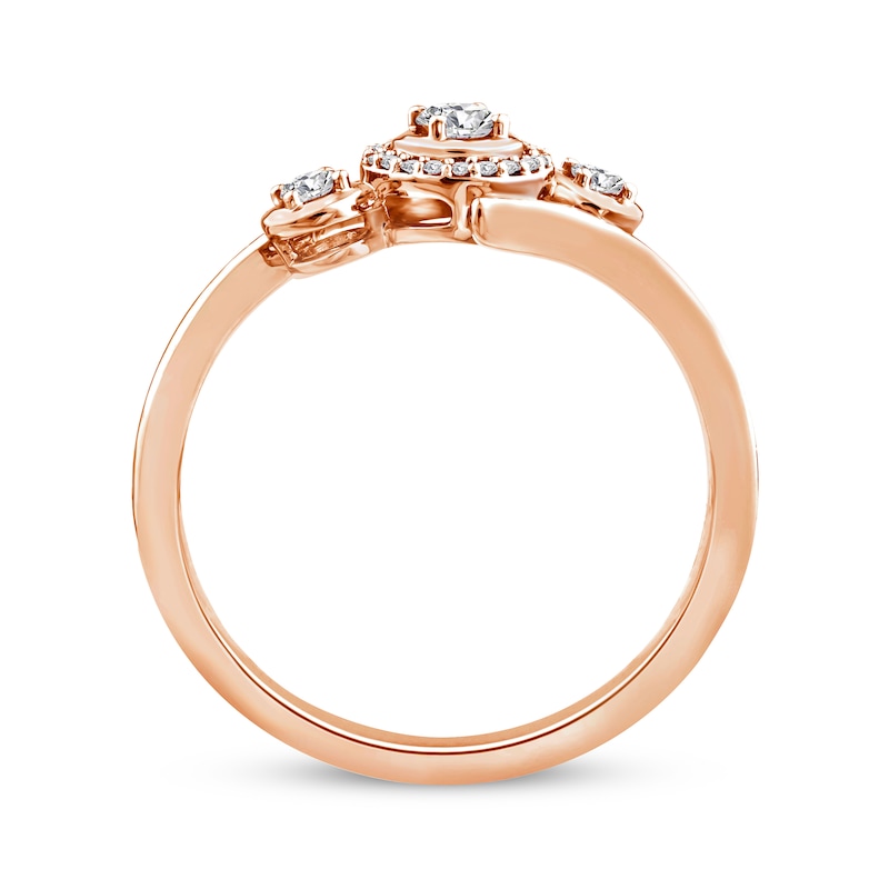 Main Image 3 of Memories Moments Magic Diamond Three-Stone Bypass Ring 1/5 ct tw 10K Rose Gold