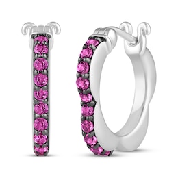 Barbie Malibu Pink Lab-Created Sapphire Flower Hoop Earrings Sterling Silver