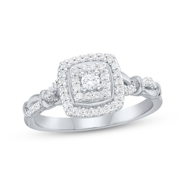 Diamond Double Cushion Halo Ring 1/4 ct tw Sterling Silver