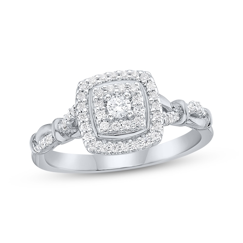Diamond Double Cushion Halo Ring 1/4 ct tw Sterling Silver