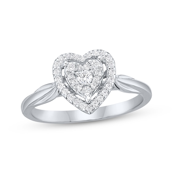 Diamond Halo Heart Ring 1/5 ct tw Sterling Silver