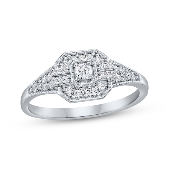 Diamond Octagon Frame Promise Ring 1/4 ct tw Sterling Silver