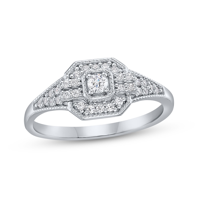 Diamond Octagon Frame Promise Ring 1/4 ct tw Sterling Silver