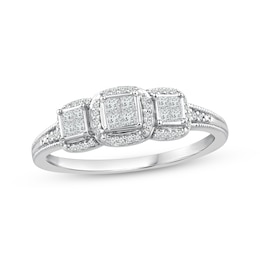 Princess-Cut Quad Halo Promise Ring 1/4 ct tw 10K White Gold