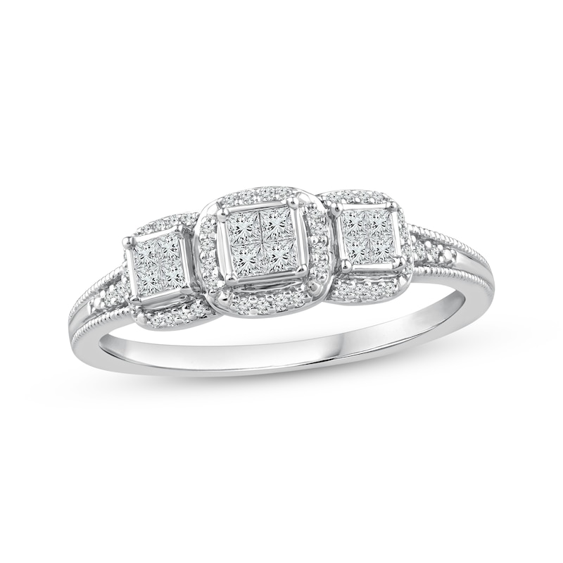 Main Image 1 of Princess-Cut Quad Halo Promise Ring 1/4 ct tw 10K White Gold