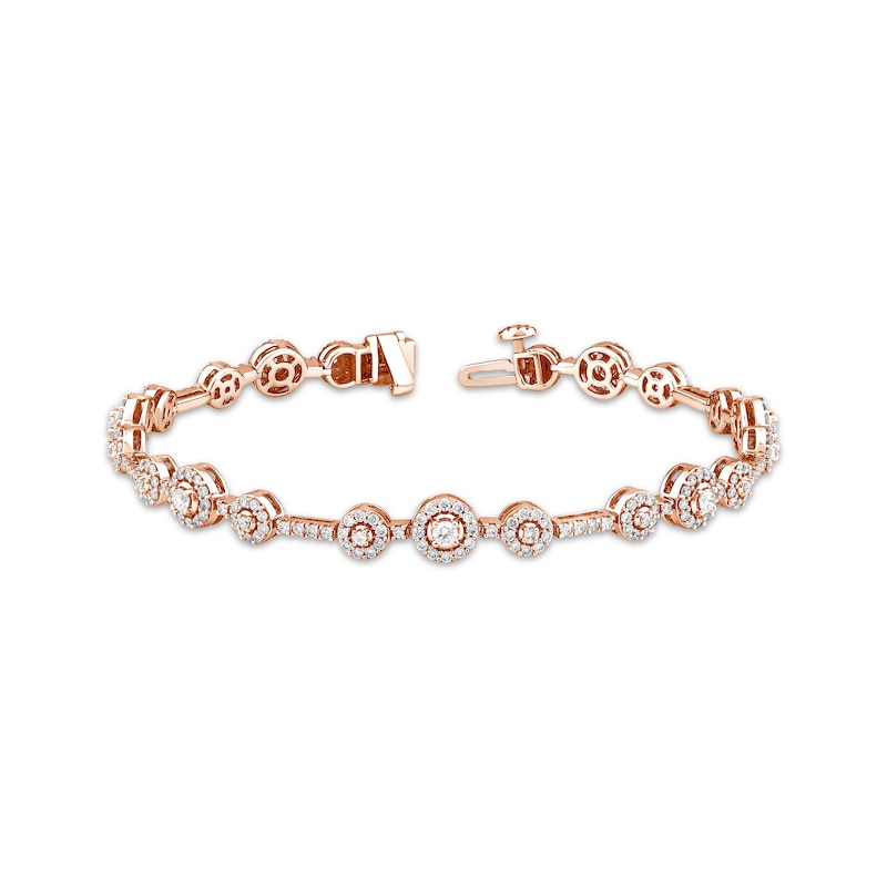 Main Image 1 of Memories Moments Magic Lab-Grown Diamond Three-Stone Halo Bracelet 2 ct tw 14K Rose Gold 7&quot;