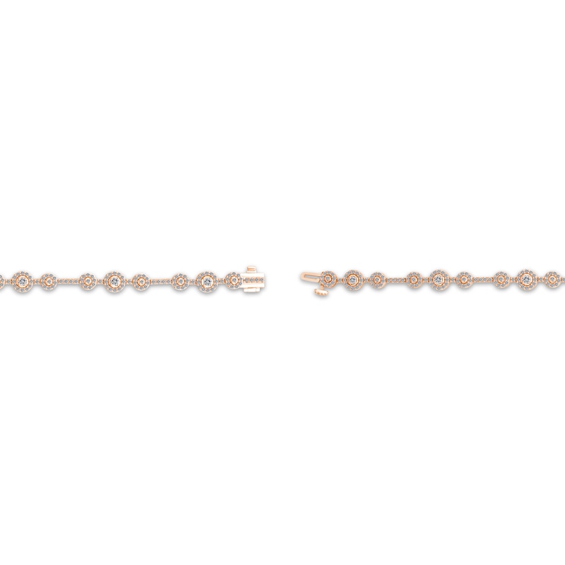 Main Image 3 of Memories Moments Magic Lab-Grown Diamond Three-Stone Halo Bracelet 2 ct tw 14K Rose Gold 7&quot;