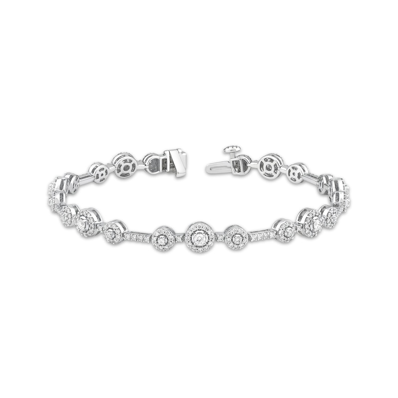 Memories Moments Magic Lab-Created Diamond Three-Stone Halo Bracelet 2 ct tw 14K White Gold 7"