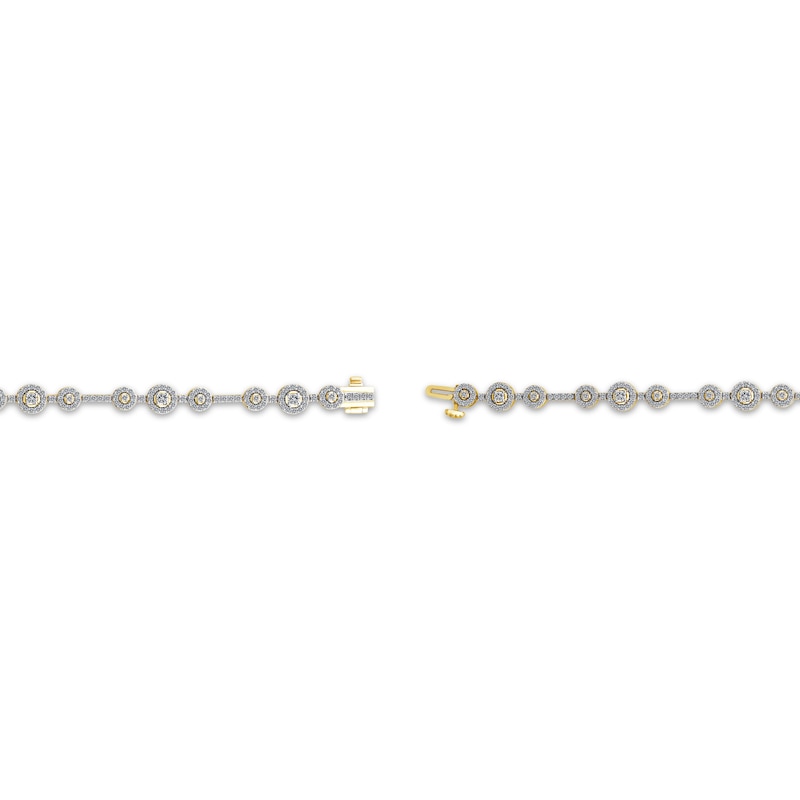 Main Image 3 of Memories Moments Magic Lab-Grown Diamond Three-Stone Halo Bracelet 2 ct tw 14K Yellow Gold 7&quot;