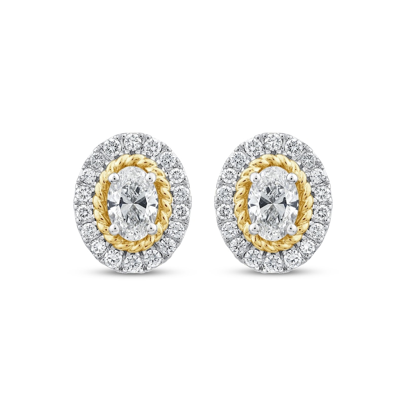 Main Image 2 of Threads of Love Oval-Cut Lab-Grown Diamond Halo Earrings 1-1/2 ct tw 14K Two-Tone Gold