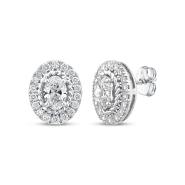 Threads of Love Oval-Cut Lab-Created Diamond Halo Earrings 1-1/2 ct tw 14K White Gold