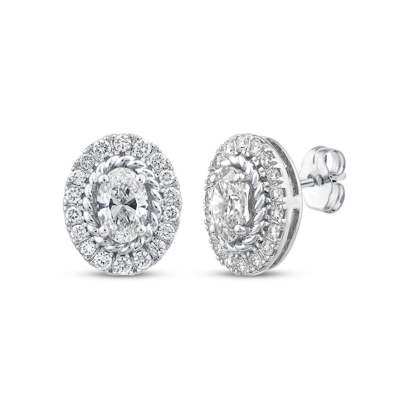 Threads of Love Oval-Cut Lab-Created Diamond Halo Earrings 1-1/2 ct tw 14K White Gold