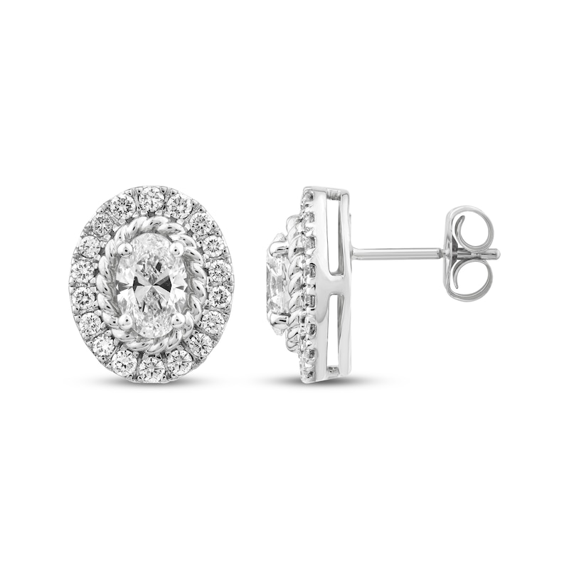 Threads of Love Oval-Cut Lab-Created Diamond Halo Earrings 1-1/2 ct tw 14K White Gold