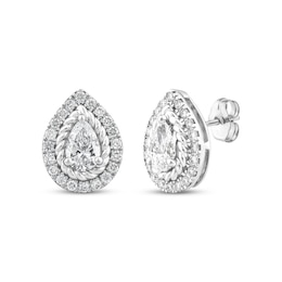 Threads of Love Pear-Shaped Lab-Grown Diamond Halo Stud Earrings 1-1/2 ct tw 14K White Gold