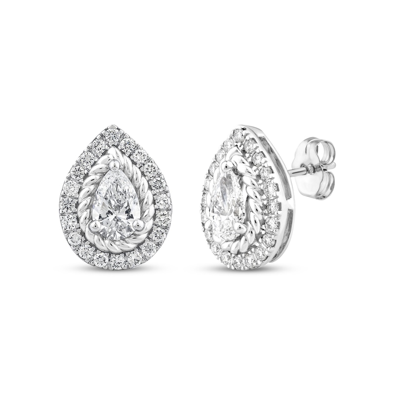 Main Image 1 of Threads of Love Pear-Shaped Lab-Grown Diamond Halo Stud Earrings 1-1/2 ct tw 14K White Gold