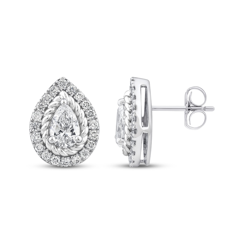 Main Image 3 of Threads of Love Pear-Shaped Lab-Grown Diamond Halo Stud Earrings 1-1/2 ct tw 14K White Gold