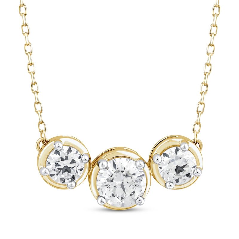 Main Image 1 of Memories Moments Magic Three-Stone Lab-Grown Diamond Necklace 1-1/2 ct tw 14K Yellow Gold 18&quot;