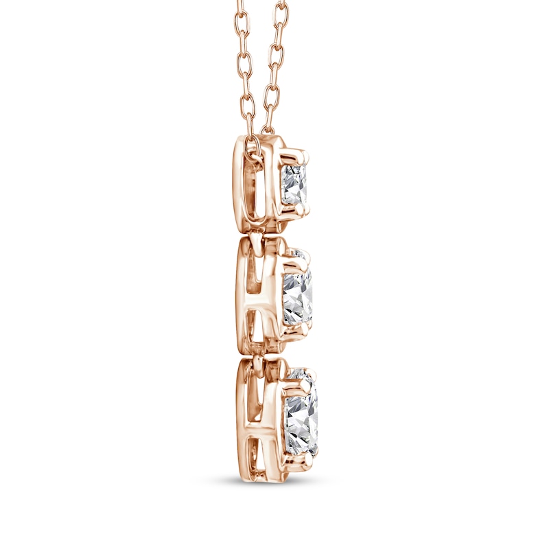 Main Image 2 of Memories Moments Magic Lab-Grown Diamond Three-Stone Vertical Necklace 1-1/2 ct tw 14K Rose Gold 18&quot;