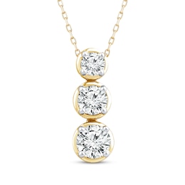 Memories Moments Magic Lab-Created Diamond Three-Stone Vertical Necklace 1-1/2 ct tw 14K Yellow Gold 18&quot;