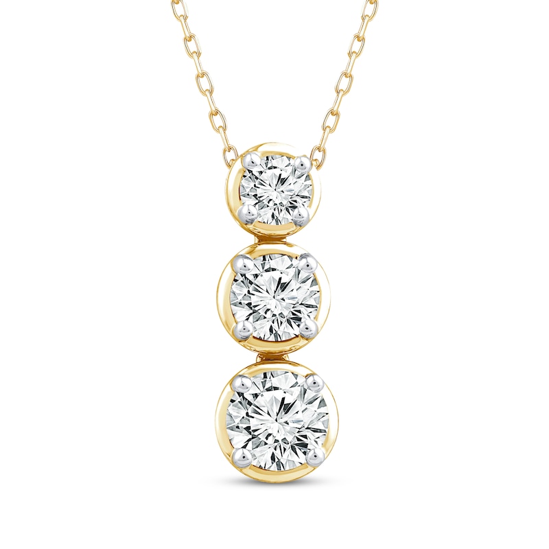 Main Image 1 of Memories Moments Magic Lab-Grown Diamond Three-Stone Vertical Necklace 1-1/2 ct tw 14K Yellow Gold 18&quot;