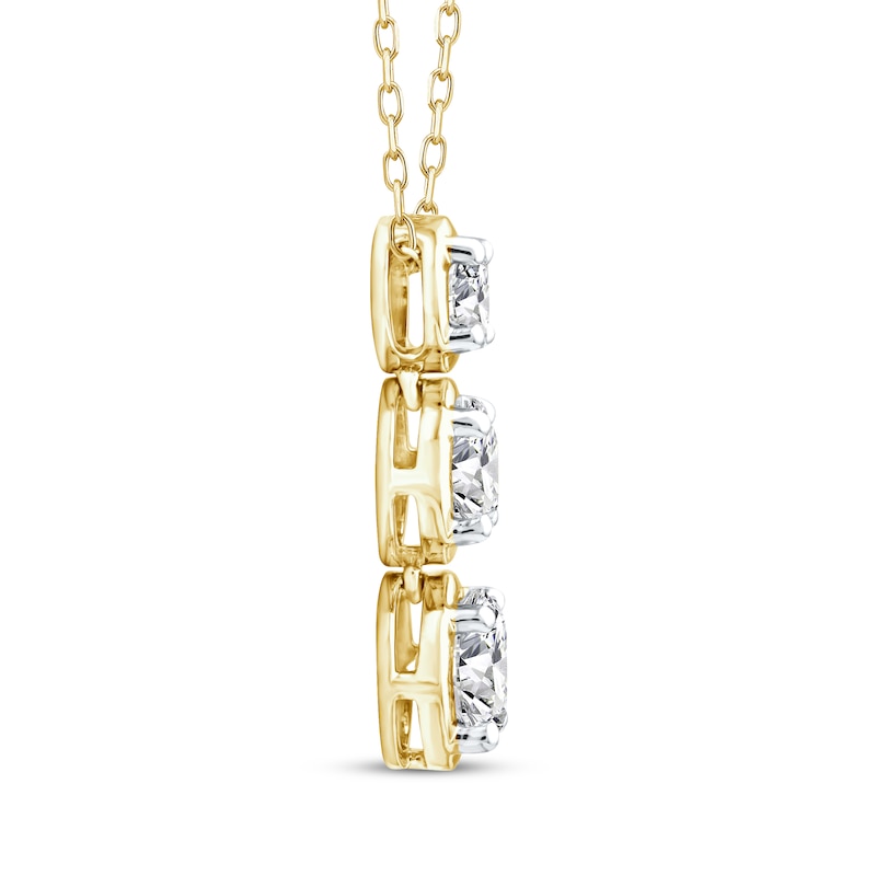 Main Image 2 of Memories Moments Magic Lab-Grown Diamond Three-Stone Vertical Necklace 1-1/2 ct tw 14K Yellow Gold 18&quot;