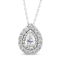 Threads of Love Pear-Shaped Lab-Created Diamond Halo Necklace 1-1/2 ct tw 14K White Gold 18&quot;