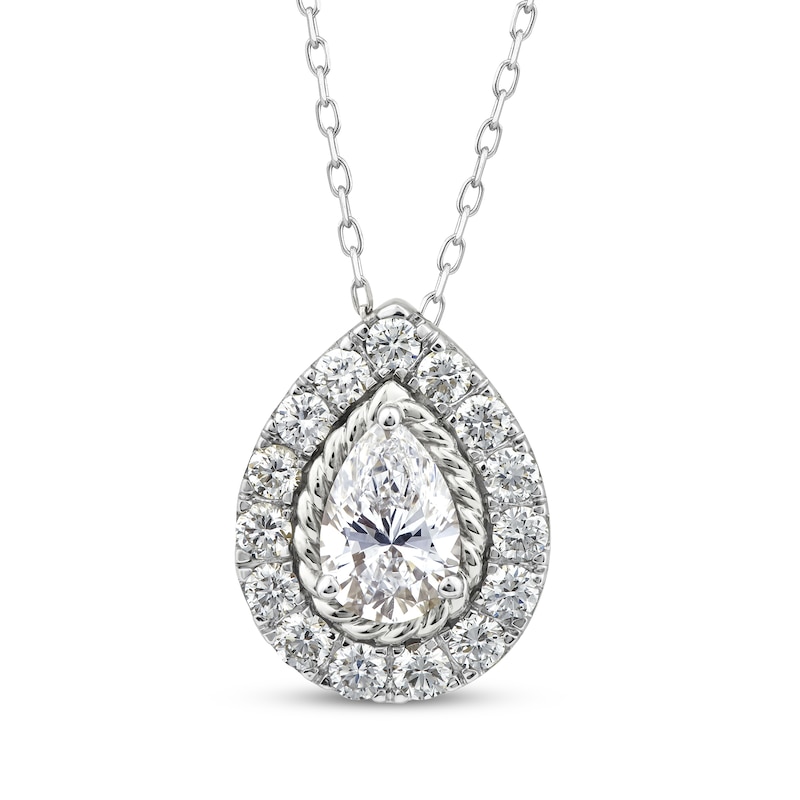 Threads of Love Pear-Shaped Lab-Created Diamond Halo Necklace 1-1/2 ct tw 14K White Gold 18"