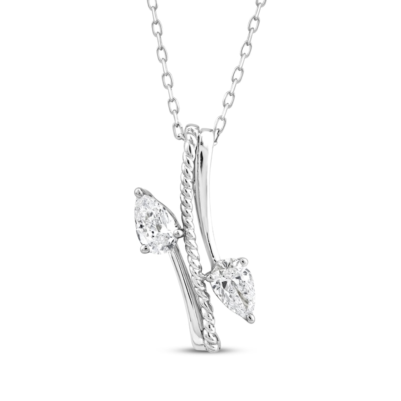 Threads of Love Pear-Shaped Lab-Created Diamond Bypass Necklace 1/2 ct tw 14K White Gold 18"