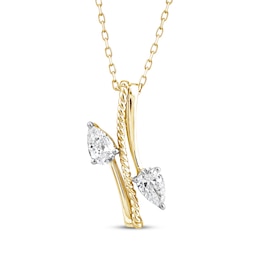 Threads of Love Pear-Shaped Lab-Created Diamond Bypass Necklace 1/2 ct tw 14K Yellow Gold 18&quot;
