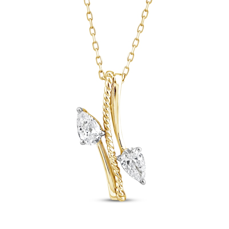 Main Image 1 of Threads of Love Pear-Shaped Lab-Grown Diamond Bypass Necklace 1/2 ct tw 14K Yellow Gold 18&quot;