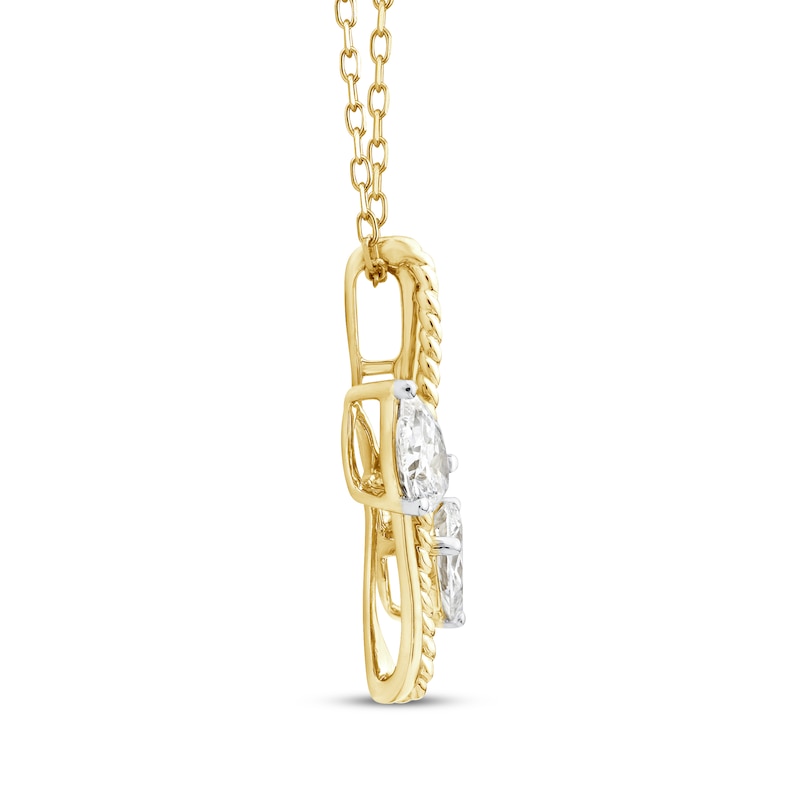 Main Image 2 of Threads of Love Pear-Shaped Lab-Grown Diamond Bypass Necklace 1/2 ct tw 14K Yellow Gold 18&quot;