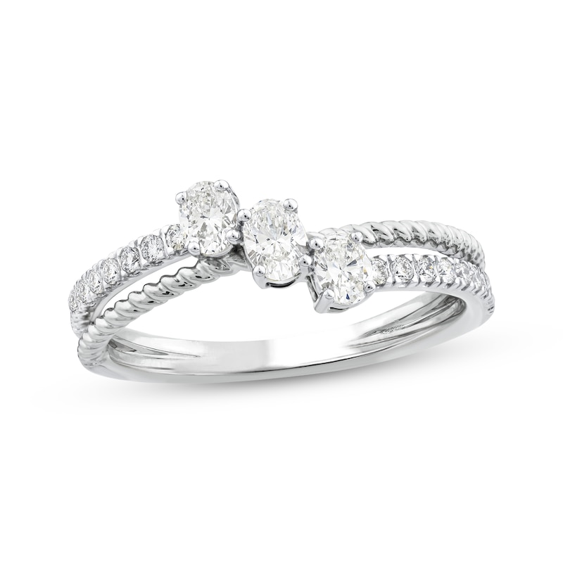 Memories Moments Magic Oval-Cut Lab-Created Diamond Three-Stone Ring 1/2 ct tw 10K White Gold