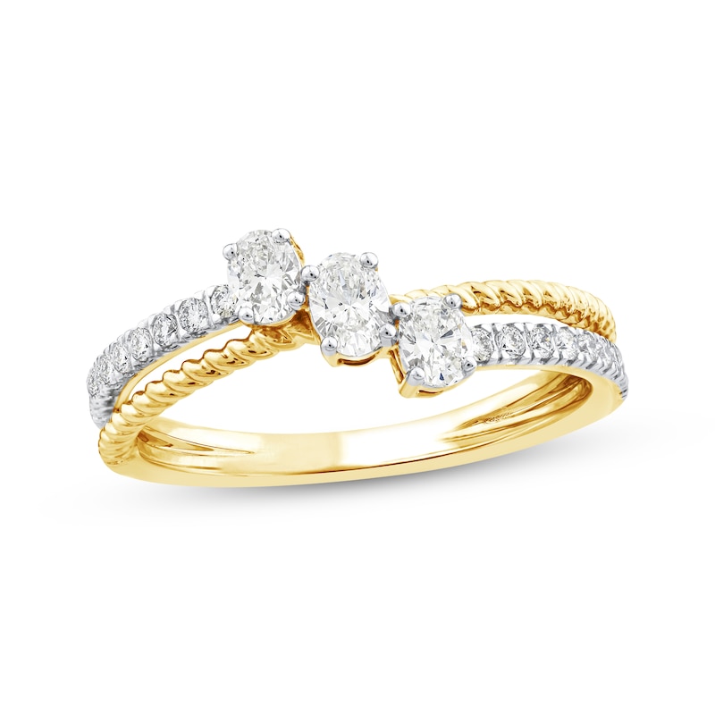 Main Image 1 of Memories Moments Magic Oval-Cut Lab-Grown Diamond Three-Stone Ring 1/2 ct tw 10K Yellow Gold