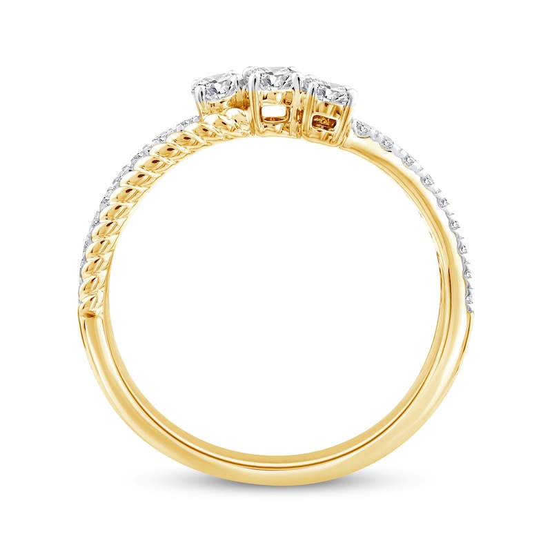 Main Image 2 of Memories Moments Magic Oval-Cut Lab-Grown Diamond Three-Stone Ring 1/2 ct tw 10K Yellow Gold