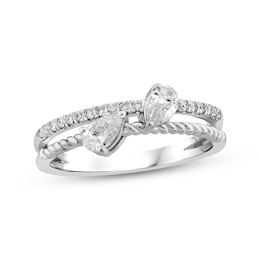 Threads of Love Pear-Shaped Lab-Created Diamond Two-Row Ring 1/2 ct tw 14K White Gold