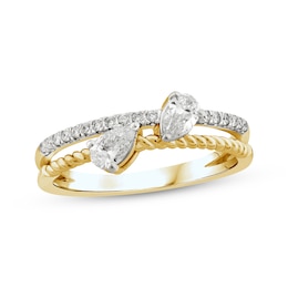 Threads of Love Pear-Shaped Lab-Created Diamond Two-Row Ring 1/2 ct tw 14K Yellow Gold