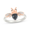 Thumbnail Image 1 of Black & White Diamond Bumble Bee Ring 1/10 ct tw Sterling Silver & 10K Rose Gold