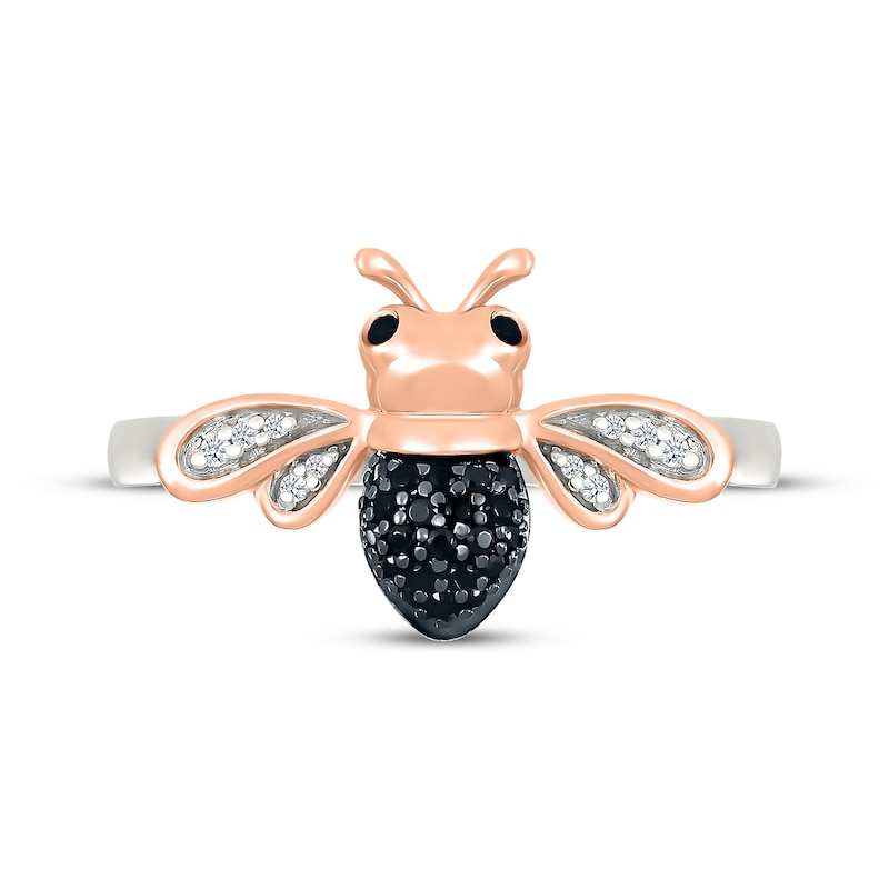 Main Image 4 of Black & White Diamond Bumble Bee Ring 1/10 ct tw Sterling Silver & 10K Rose Gold