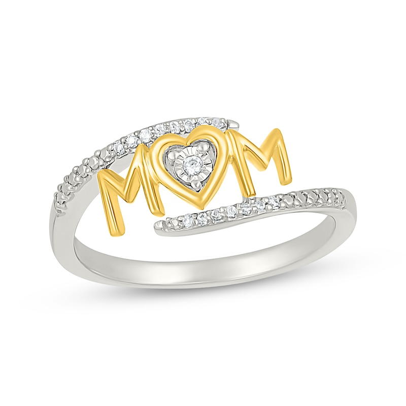 Main Image 1 of Diamond &quot;Mom&quot; Bypass Heart Rng 1/20 ct tw Sterling Silver & 10K Yellow Gold