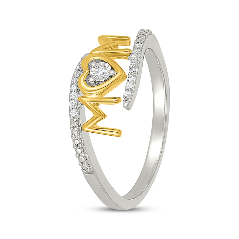 Main Image 2 of Diamond &quot;Mom&quot; Bypass Heart Rng 1/20 ct tw Sterling Silver & 10K Yellow Gold